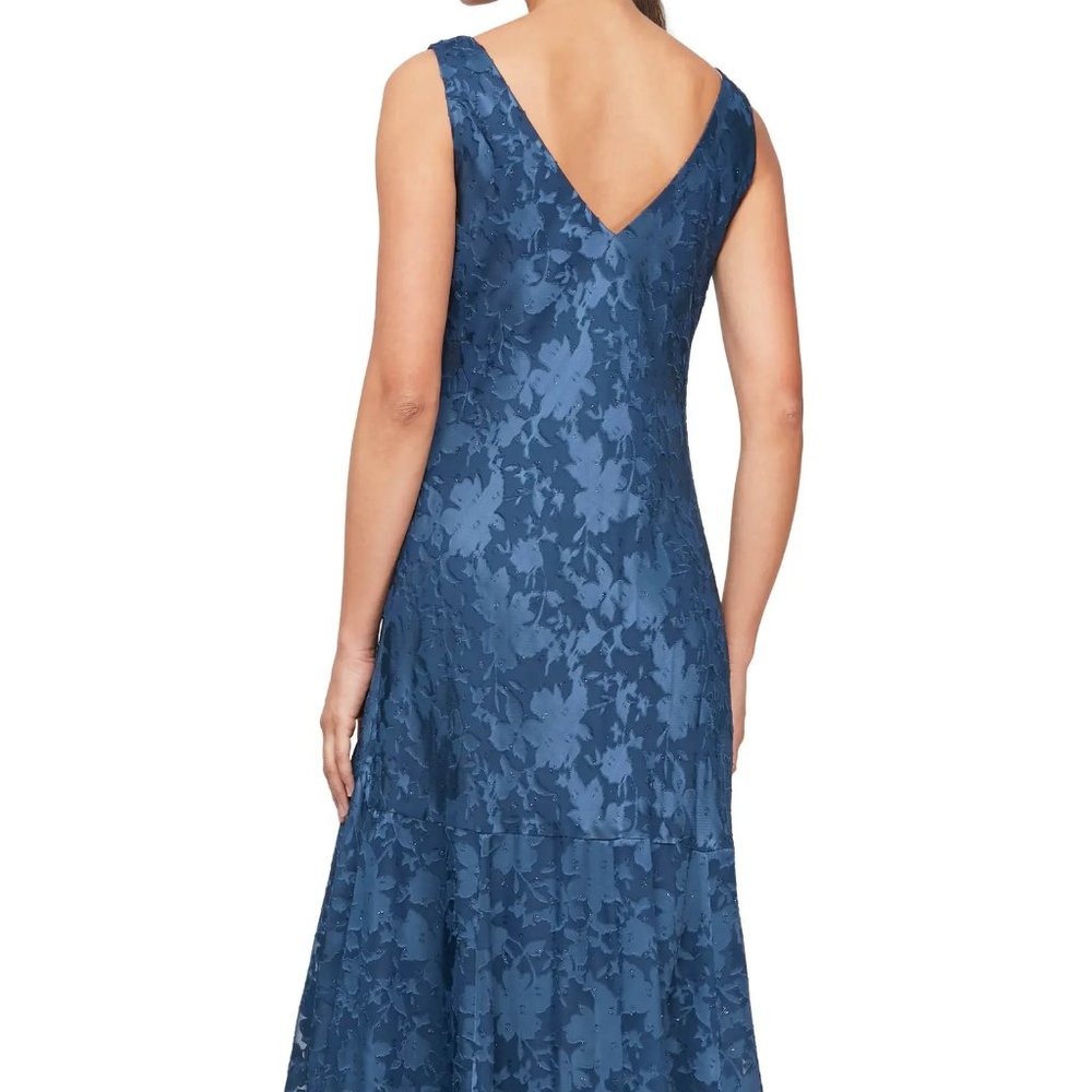 Alex Evening cowl neck, asymmetrical, navy blue evening dress size 12